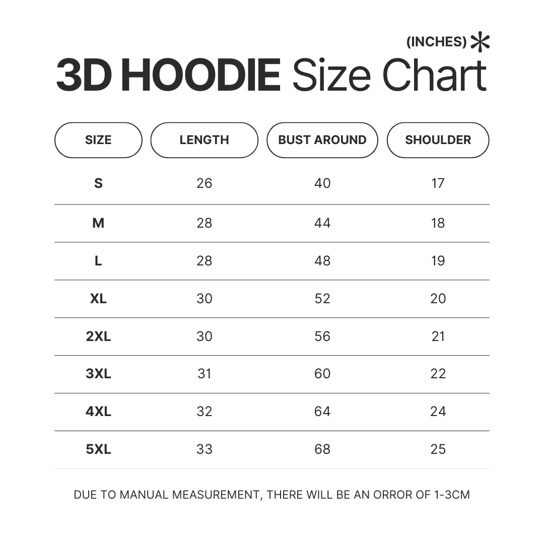 3D Hoodie Size Chart - My Hero Academia Store