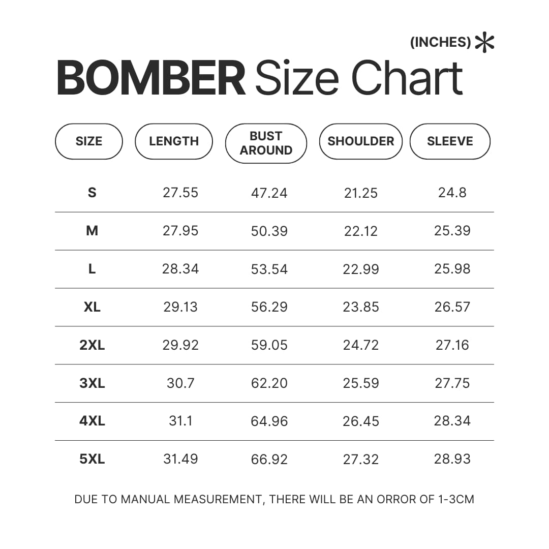 Bomber Size Chart 1 - My Hero Academia Store