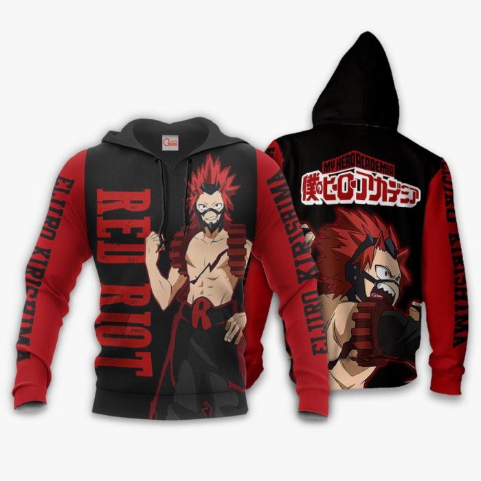 1201 AOP My Hero Academia Characters VA Eijiro Kirishima Red Riot 2 hoodie font and back - My Hero Academia Store