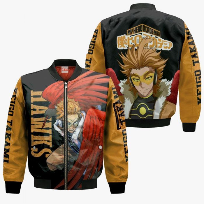 1201 AOP My Hero Academia Characters VA Hawks 4 Bomber jacket front and back - My Hero Academia Store