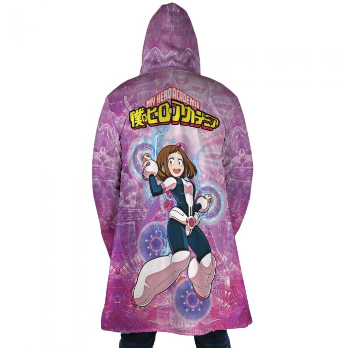 Trippy Uraraka Ochako MHA AOP Hooded Cloak Coat BACK Mockup - My Hero Academia Store